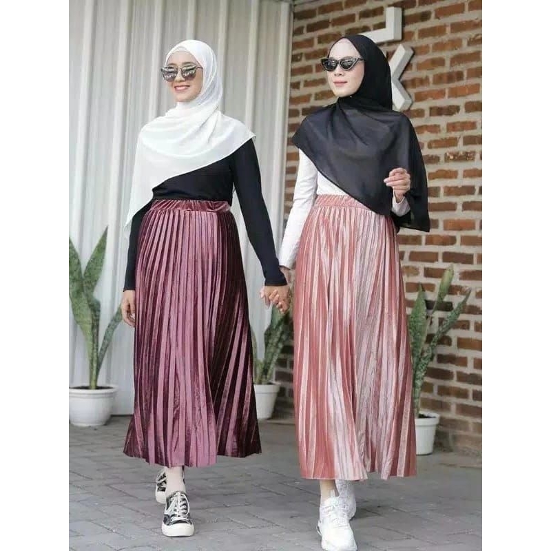 Rok plisket bludru Panjang dewasa premium/rok plisket bludru premium import/rok plisket bludru panja