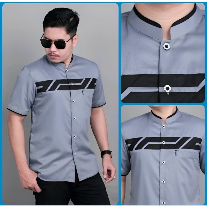 koko pria dewasa terbaru 2024 baju kurta lebaran modern lengan pendek adem