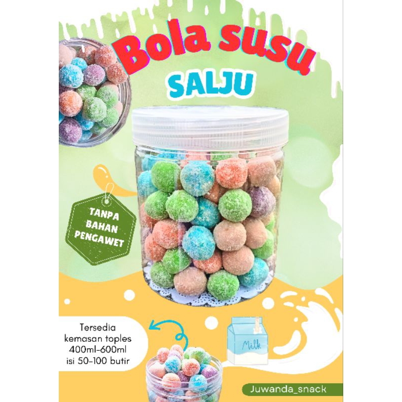 

Bola susu salju, kemasan toples 400ml-600ml (isi 50-100 butir)