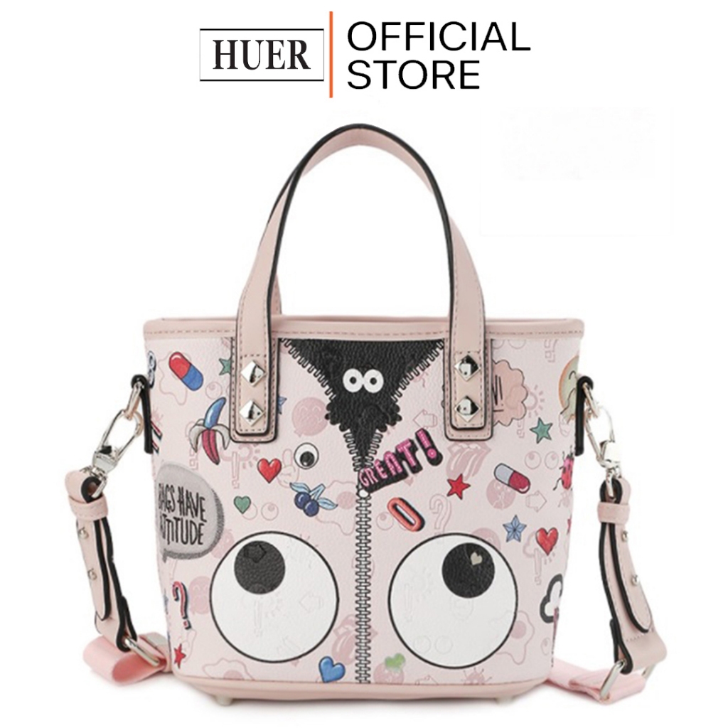 HUER ~ Tas Wanita Gefhy Eye Theme Printed Tote Bag 9454-165Pink