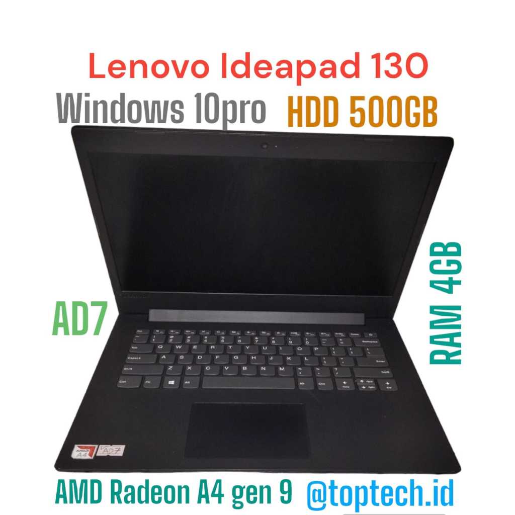 Lenovo Ideapad 130 (hitam) RAM 4GB AMD Radeon A4 gen 9