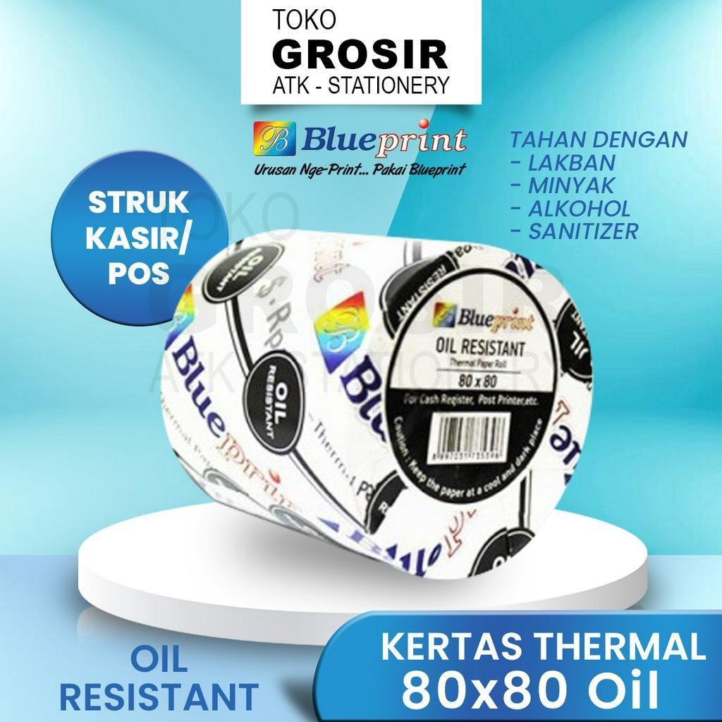 

80x80 OIL Kertas Thermal Struk Kasir Oil Resistant BLUEPRINT 80 x 80 , 80x80 mm TAHAN LAKBAN - 1 Roll