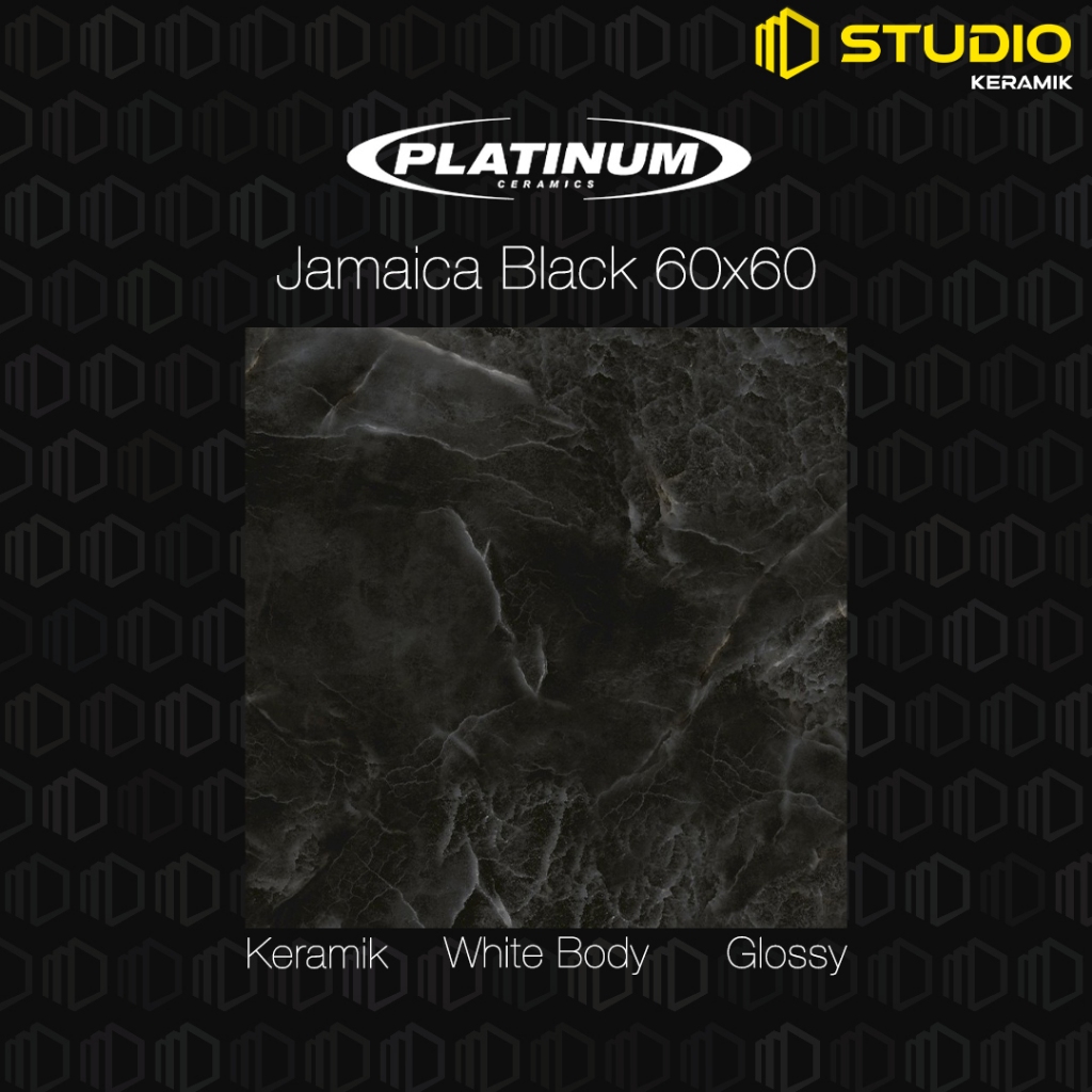 KERAMIK LANTAI Platinum Jamaica Black 60x60 Glossy White Body