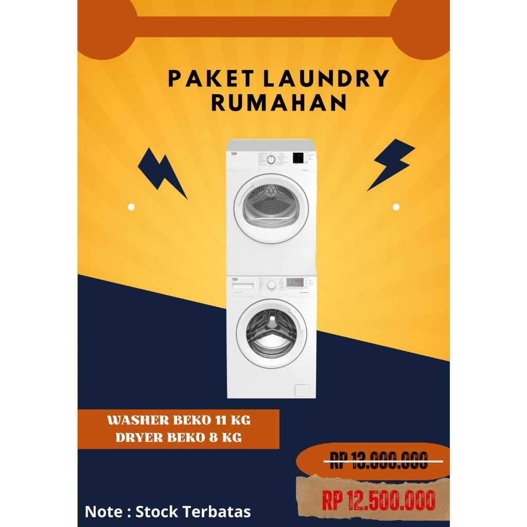 MESIN LAUNDRY RUMAHAN - BEKO WASHER 9KG DAN DRYER BEKO 8 KG