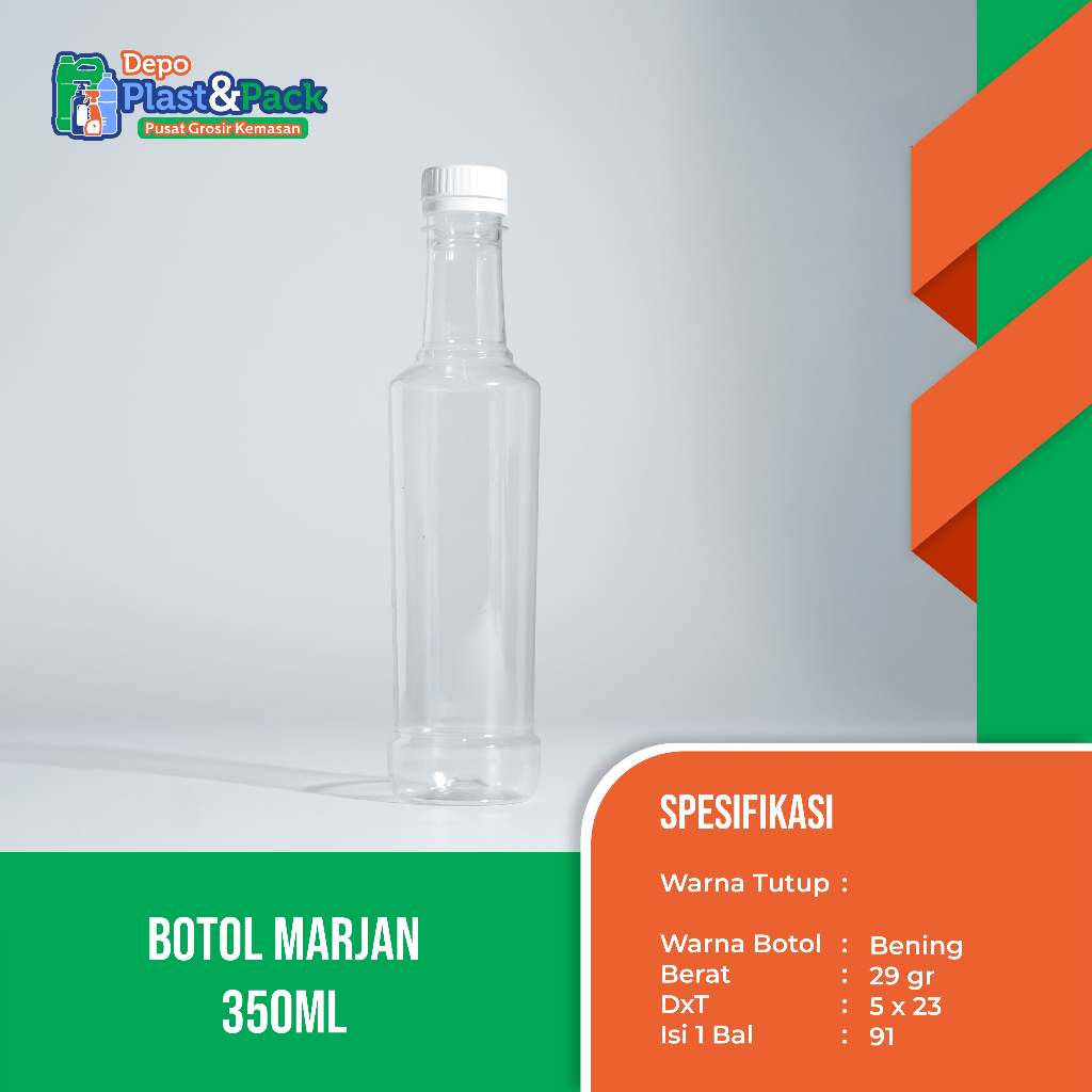 (INSTAN) Botol Plastik Marjan 350ml Tinggi 23cm Diameter 5cm + tutup Long Neck N/30