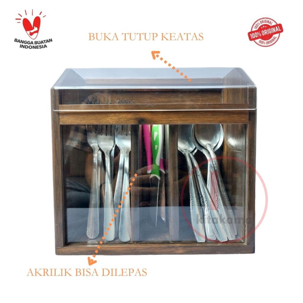 Kitakama - Tempat Sendok Estetik Kayu Tutup Sekat 3