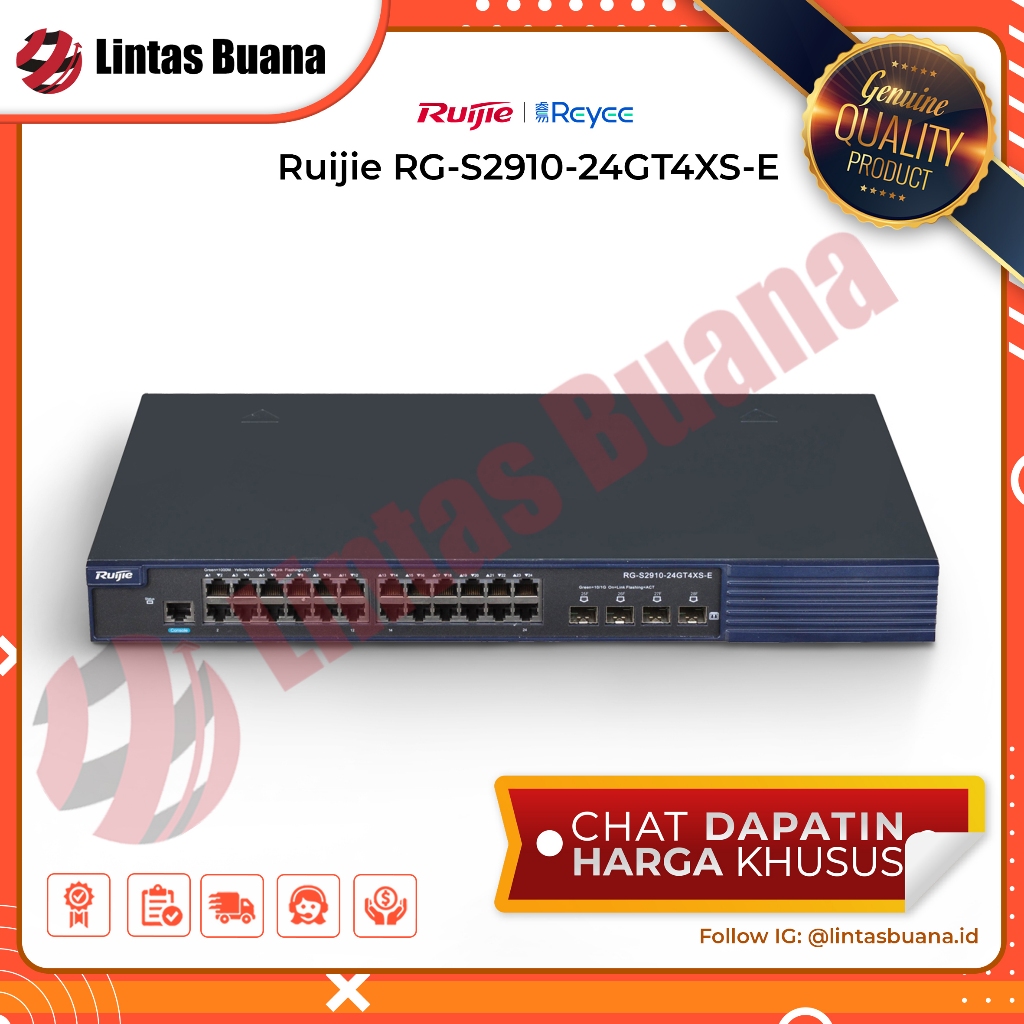 Ruijie Switch RG-S2910-24GT4XS-E 24-port Gigabit access switch, 4 port SFP 10G Uplink Ports
