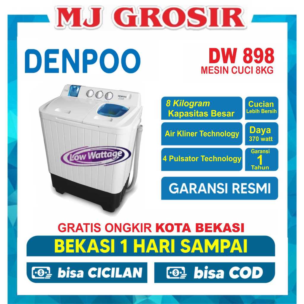MESIN CUCI DENPOO DW 898 8KG 2 TABUNG DW898 8 KG TWIN TUBE