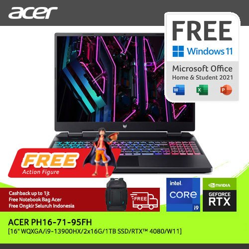 ACER LAPTOP GAMING PREDATOR HELIOS 16 PH16-71-95FH 16" WQXGA INTEK CORE I9-13900HX RAM 32GB STORAGE 