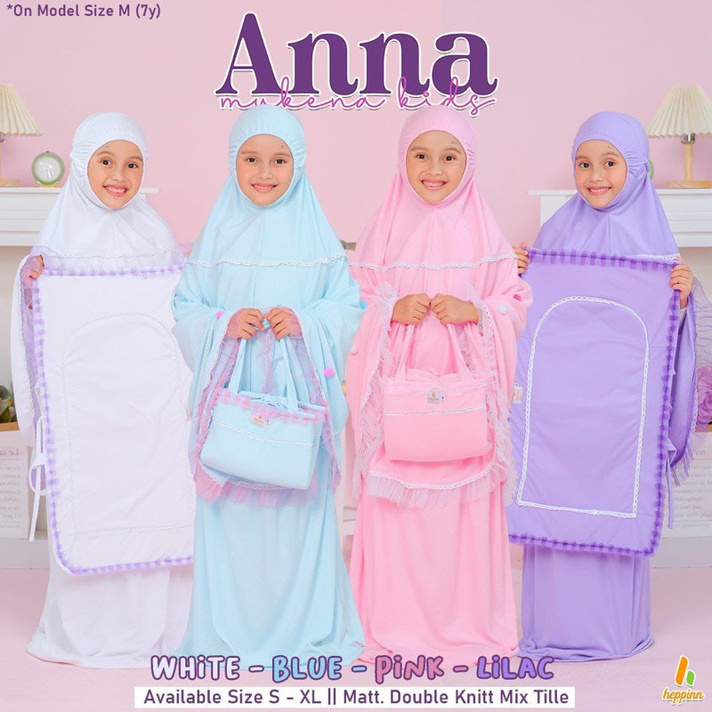 mukena anna heppinn kids / mukena anak bahan kaos /mukena pompom anak