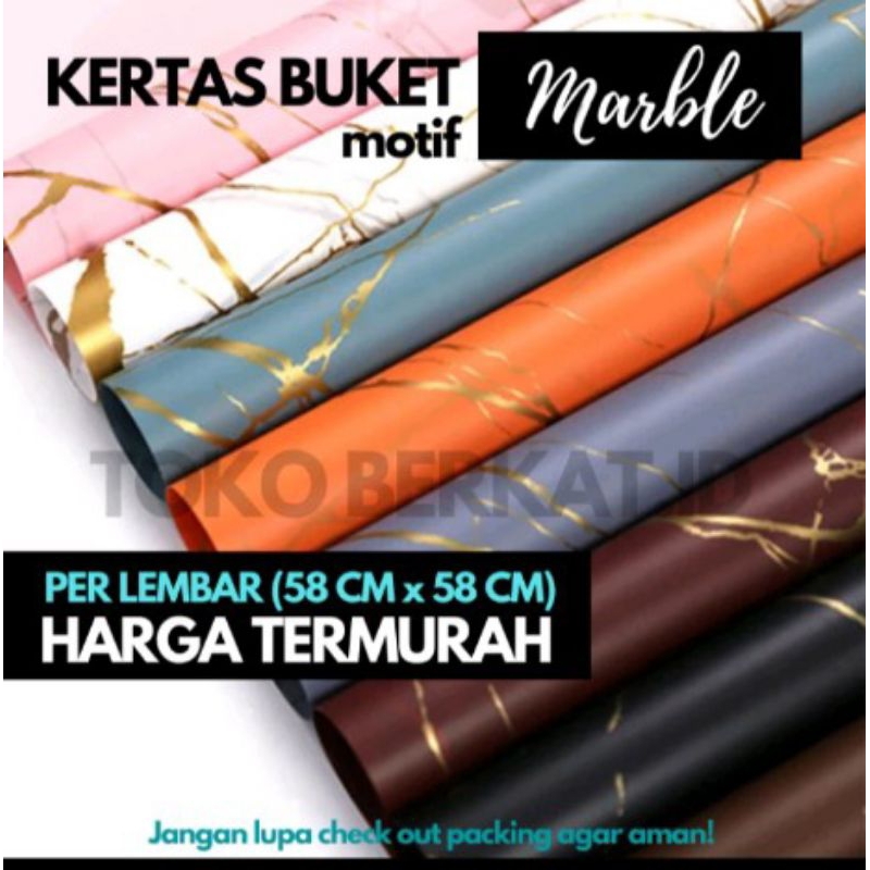 

Kertas bucket bunga cellophane motif marble marmer mewah