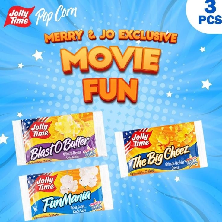 

Ready stock Exclusive Merry Jo X Jolly Time Paket Movie Fun 1BOB 1FM 1TBC Mircowave Popcorn S4