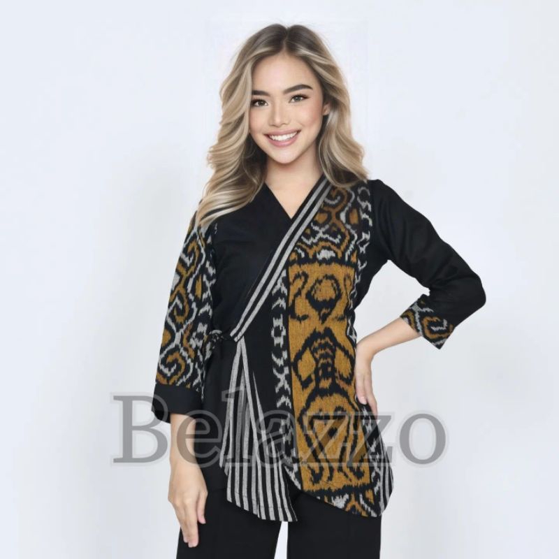 Baju Atasan Blouse Batik Tenun Wanita Etnik Troso Jepara - Baju Tenun Wanita Modern - Kemeja Kerja B