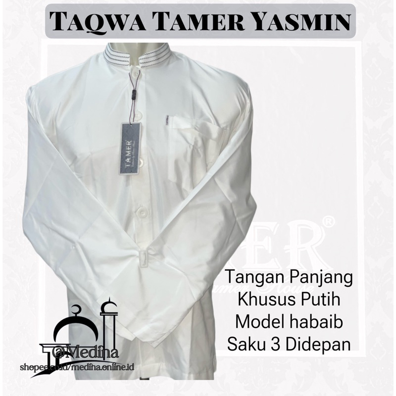 Baju Koko/ Taqwa Bordir TAMER EXCLUSIVE Tangan Panjang Putih Tipe YASMIN