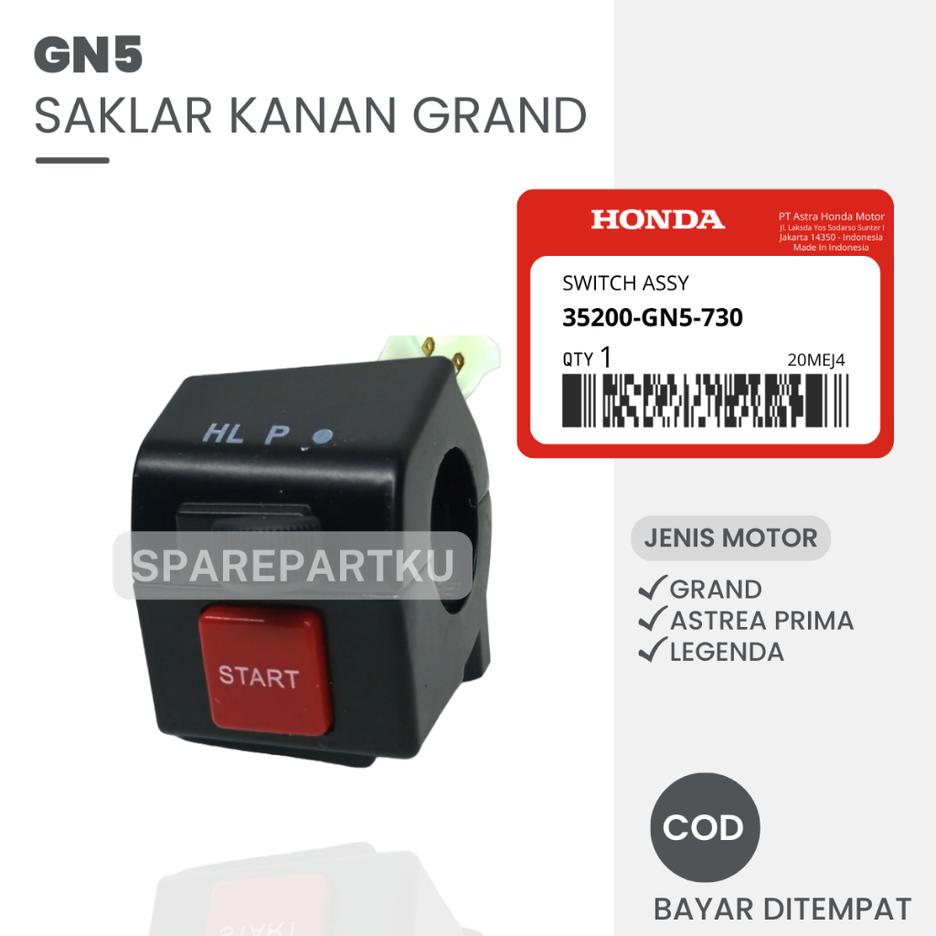GN5 SAKLAR KANAN HONDA GRAND / PNP ASTREA PRIMA / ASTREA LEGENDA / SAKLAR ON OFF / SAKLAR SEN / SAKL