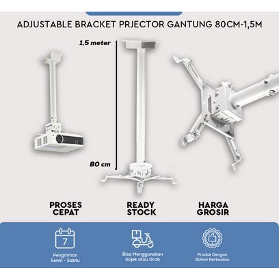 Bracket Proyektor Gantung 80cm-1,5m Braket Projektor Plafon 1,5 Meter