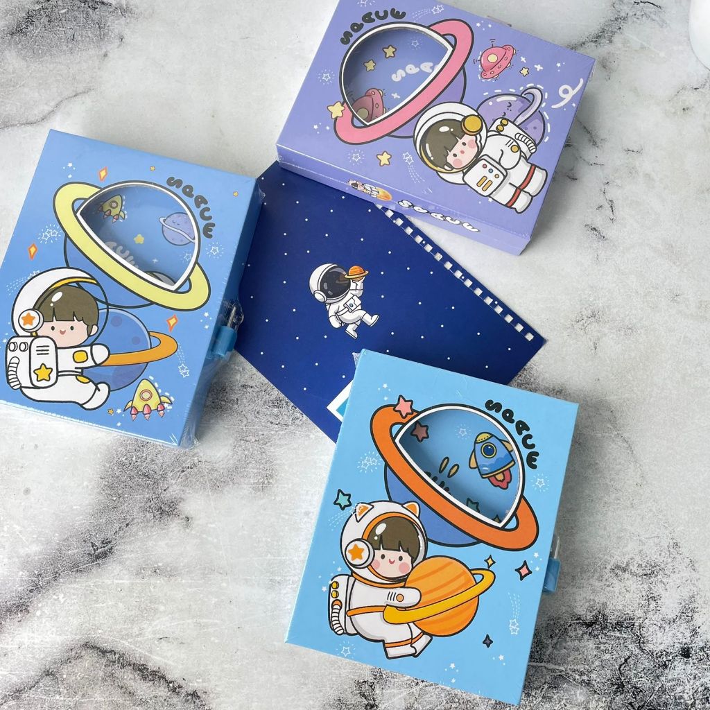 Buku Tulis Gembok A6 Catatan Garis Motif Astronot -  BK 1090 - jurnal kecil pocket mini saku memo no