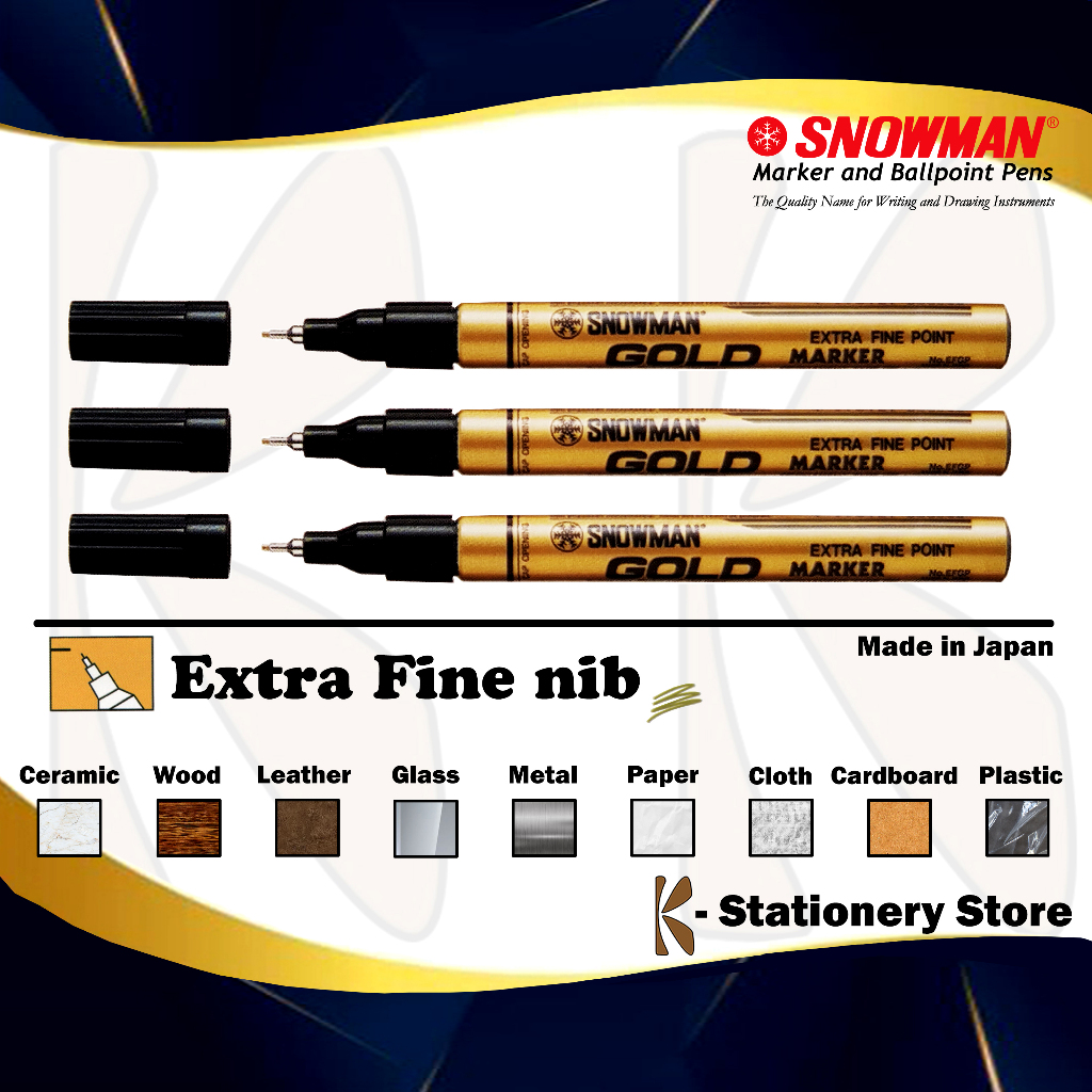 Spidol Cat Permanent GOLD / EMAS – Original Snowman Paint Marker – EXTRA FINE Size (EFGP) – untuk Lo