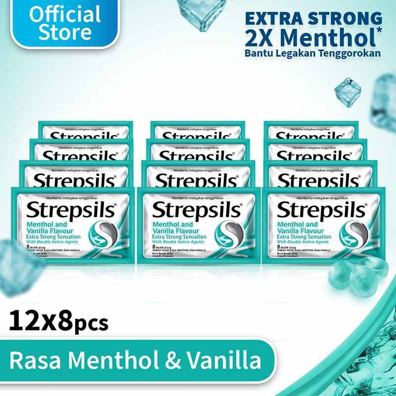 

Strepsils Cool Menthol And Vanila Flavour Extra Strong Sensation 1 Box 12x8 Butir Permen Pelega Tenggorokan