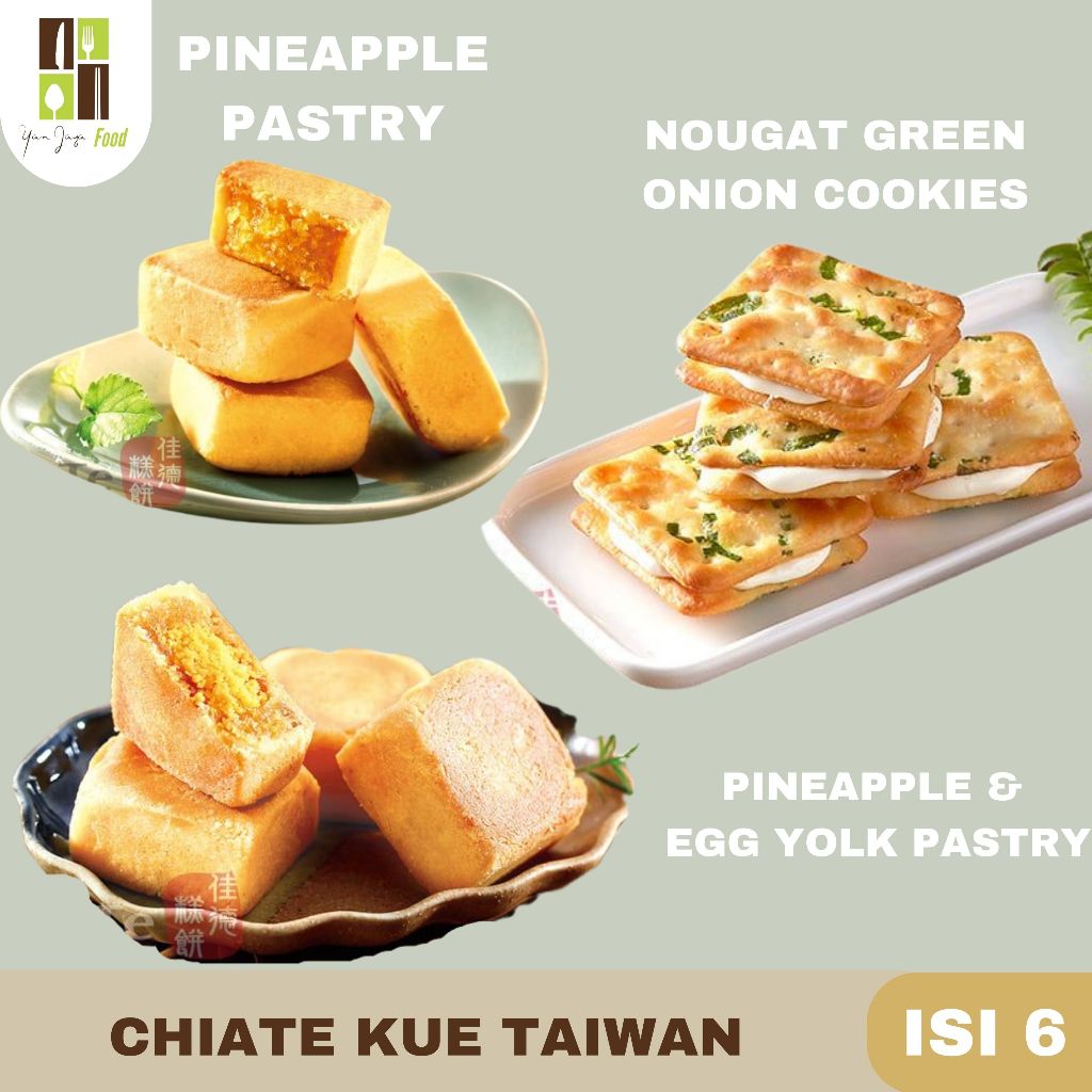 

ChiaTe Nastar Taiwan / Chia Te / Pineapple Pastry/ Egg Yolk / Nougat Green Onion / Walnut isi 6 Pcs