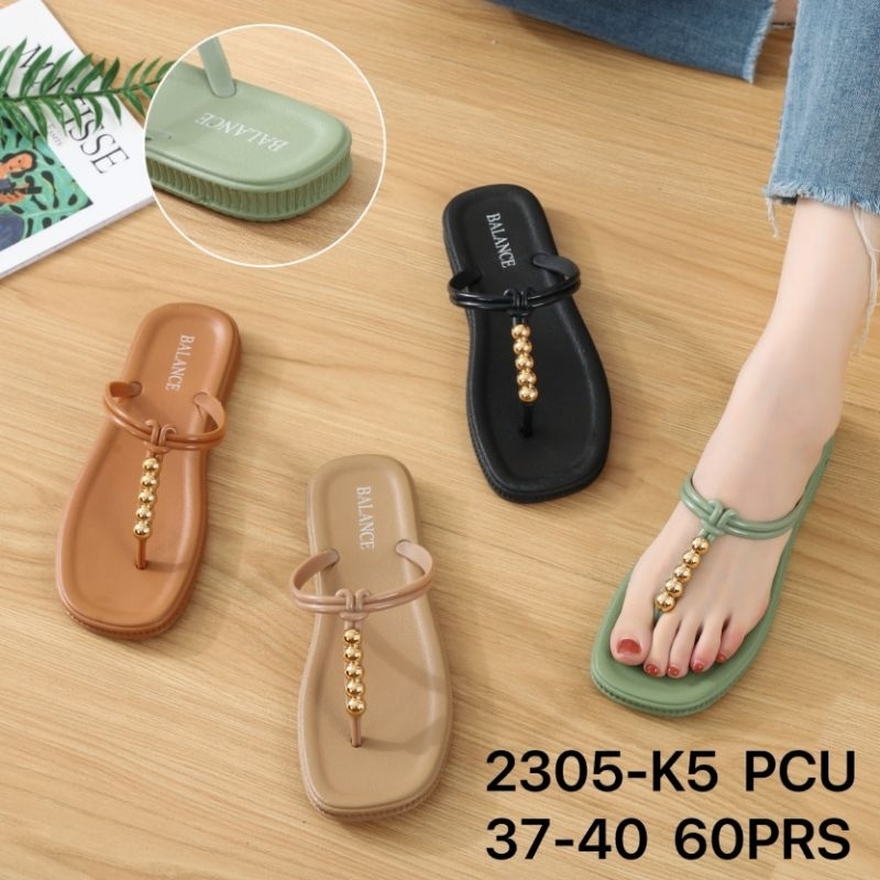 2305-K5 Original Sandal Balance Jepit Motif Tali Chrome Bulat Wanita Bahan Rubber PCU Terbaru Karet 