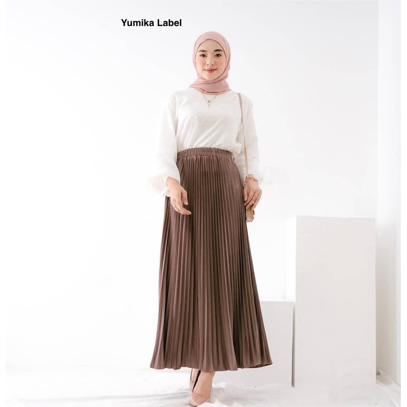 Rok Plisket Panjang Wanita / Rok Muslim warna Mocca
