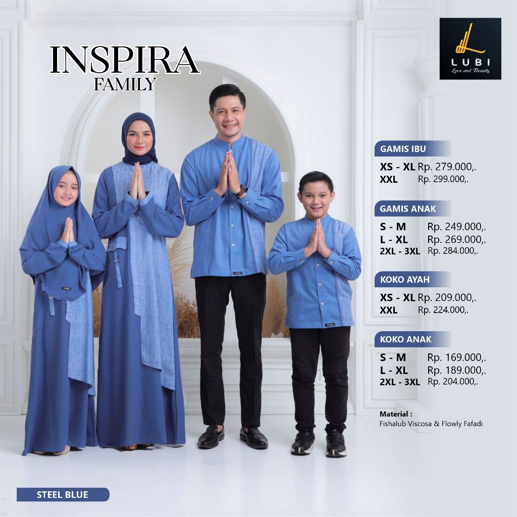 Sarimbit Keluarga 2024 Lebaran Lubi Steel Blue Inspira Family Baju Couple Keluarga Lebaran 2024 Mewa