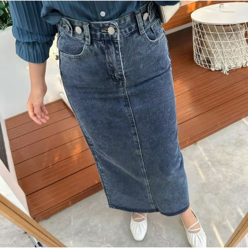 Theana Rok Jeans Skirt Panjang Wanita Rok Denim Span Kekinian