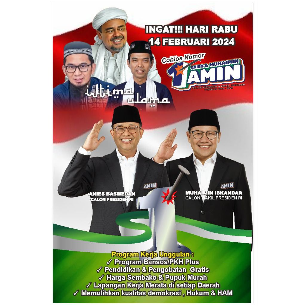 Baliho Capres Amin ukuran 2 x 3 m | Baliho Capres dan Cawapres Amin Custom Desain Suka-suka