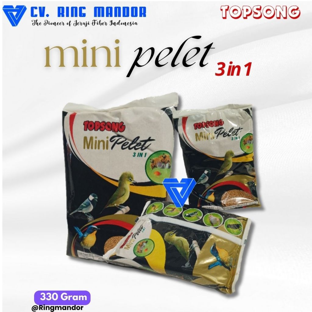 TOPSONG MINI PELET 3IN1 DAN TOPSONG PLUS VOER PUR PAKAN BURUNG KEMASAN 330 GRAM