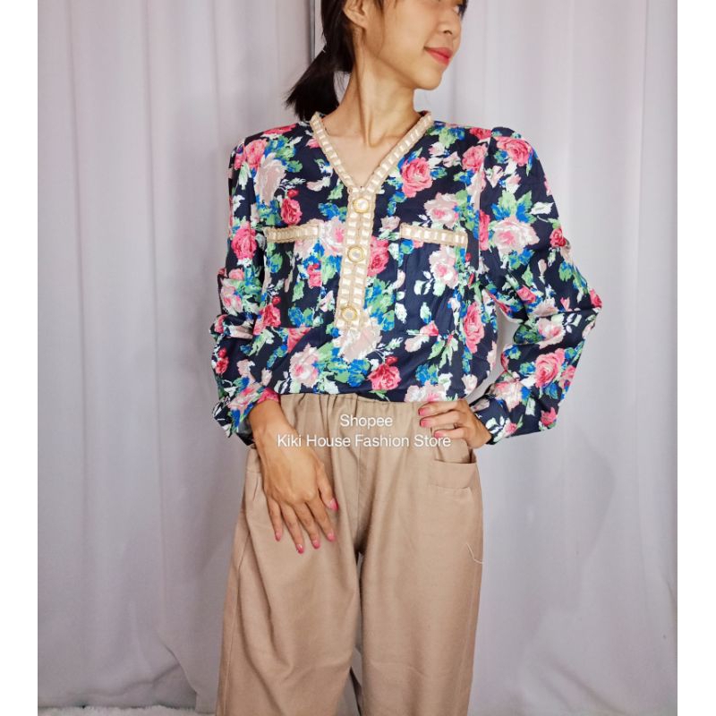 Blouse flower melody hitam atasan mewah