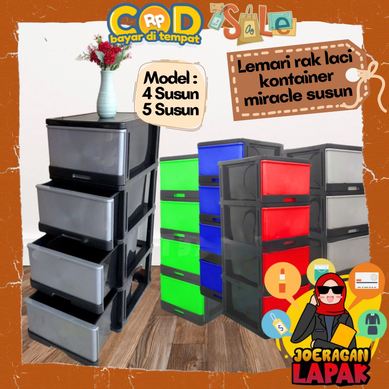 [JOERAGAN LAPAK ] RAK LACI CONTAINER SUSUN 4 MIRACLE LEMARI PAKAIAN KABINET PAKAIAN SOROKAN LACI PLA