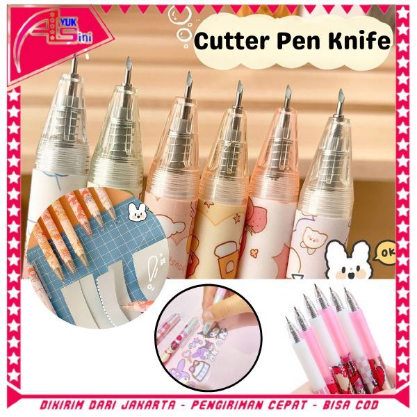 

AS Pemotong Kertas Bentuk Pena Karakter Kartun Bear Strawberry Lucu Cutter Pen Knife Cut Stickers Scrapbooking Alat Pemotong Stiker Bentuk Pena Cutting Tools Portable Knife Carving DIY