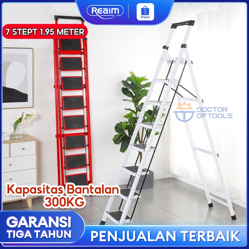 Reaim1.95M Tangga Lipat Rumah Besi Lipat 7Step/ Tangga Lipat Aluminium 7 Step Premium untuk Rumah Ta