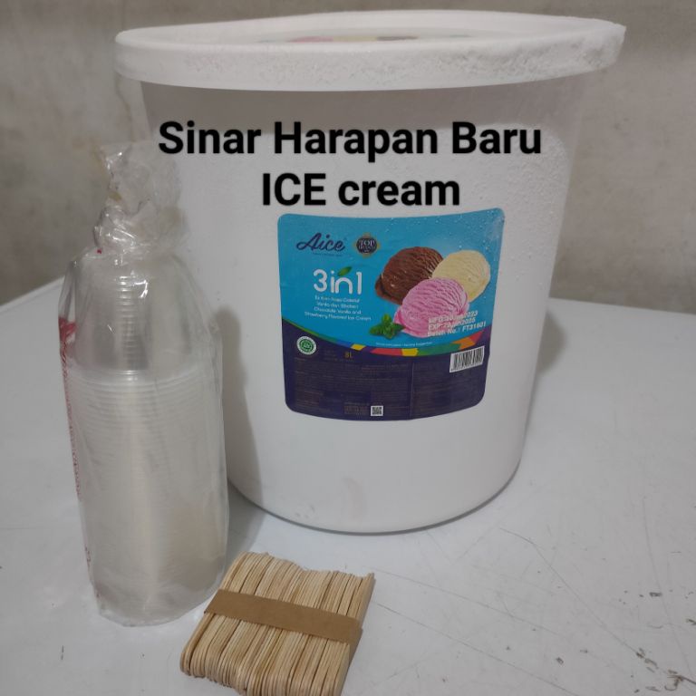 

GROSIR ICE CREAM Aice 3 rasa 8 Liter include CUP dan Sendok 5 pcs