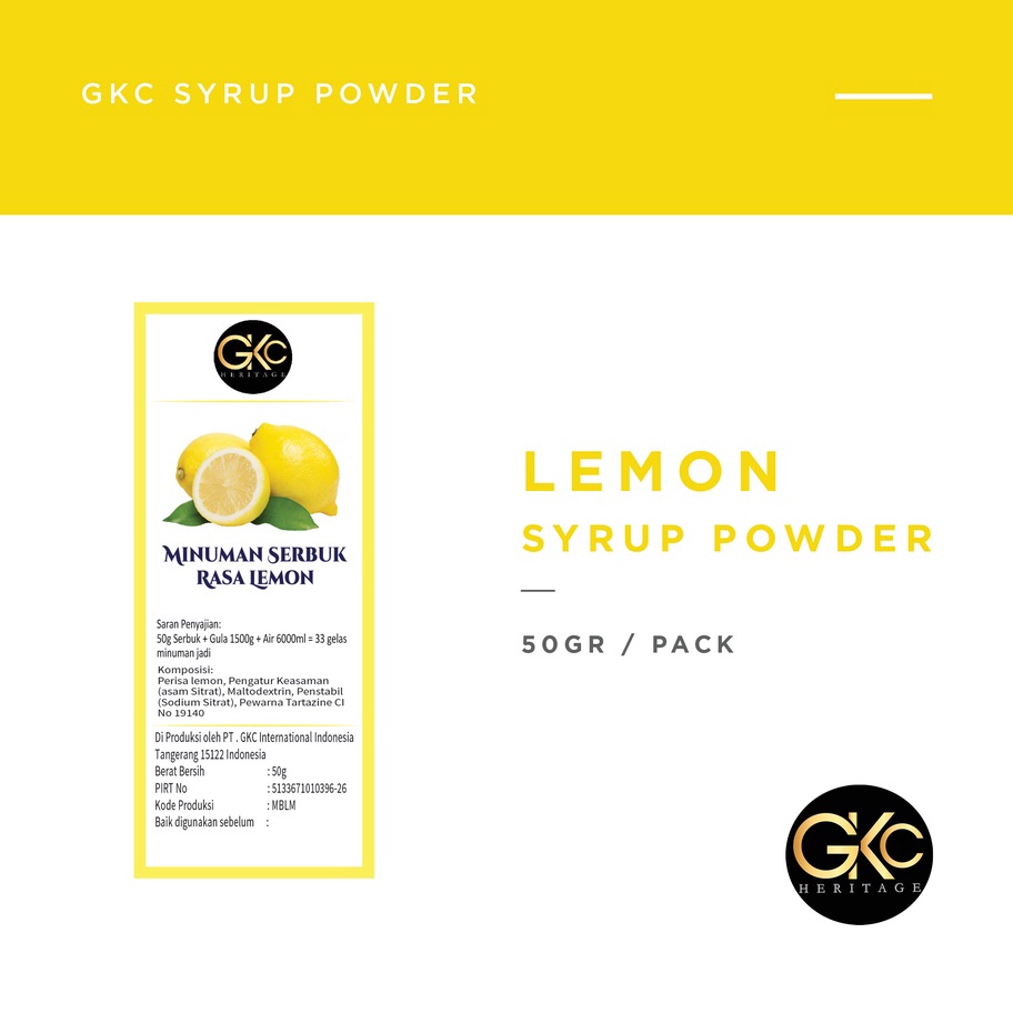 

QWGM382 Terbaru Bubuk Sirup Lemon Powder Syrup Serbuk Minuman Powder Drink GKC Heritage Konsentrat 5 gram