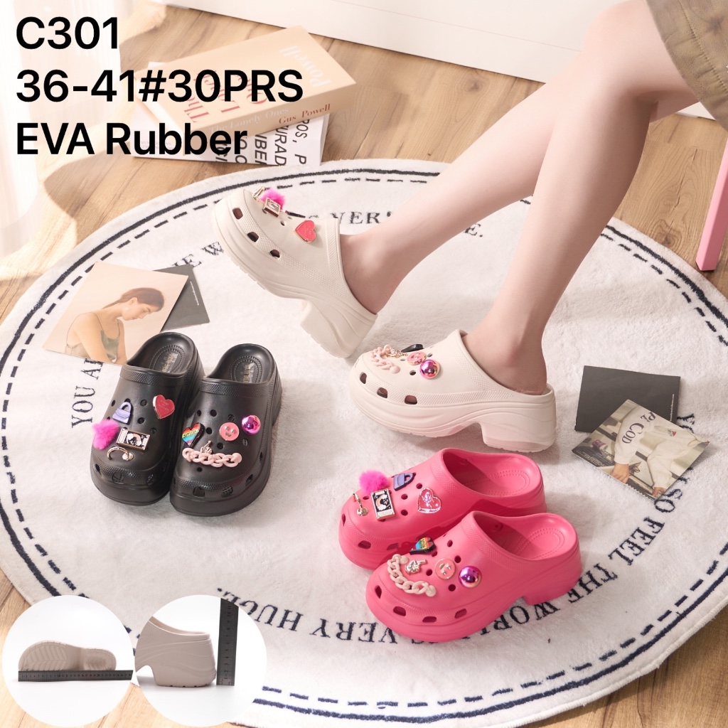 Sepatu Sandal Wedges Clog Wanita Dengan Jibbitz Youth Balance C301