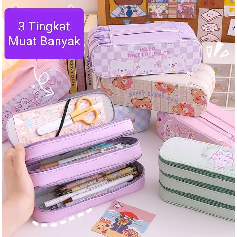 

( zwq ) K006 Kotak Pensil 3 Layer Korean Style Pencil Case / Tempat Pensil Import 2 Layer Dan 3 Layer / Kotak Pensil 2 Tingkat Dan 3 Tingkat