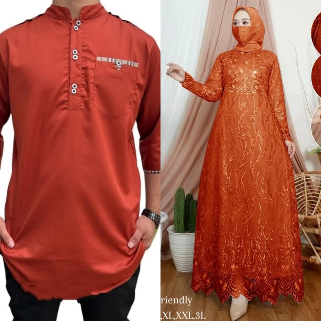 GAMIS DRESS BAJU BRUKAT COUPLE PASANGAN S M L XL XXL 3XL JUMBO AYAH IBU SUAMI ISTRI LEBARAN PREMIUM 