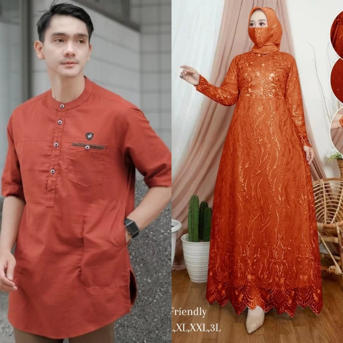 FAIZ COUPLE- GAMIS DRESS BAJU BRUKAT COUPLE PASANGAN MUSLIM SUAMI ISTRI AYAH IBU TERBARU KATUN S M L