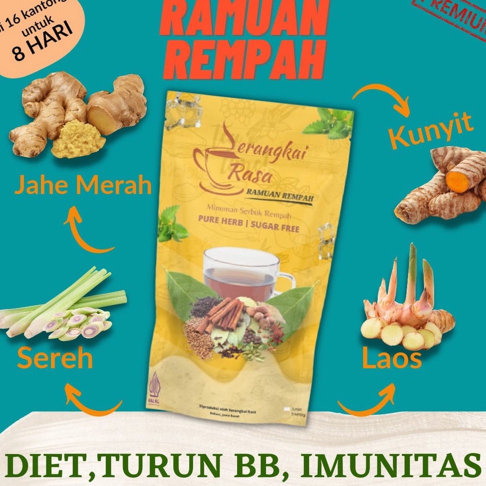 

BRZJ1447 Dijamin Ori pouch Kuning Teh Detox Teh celup Rempah JSR Imunitas Ramuan Rempah Serangkai Rasa