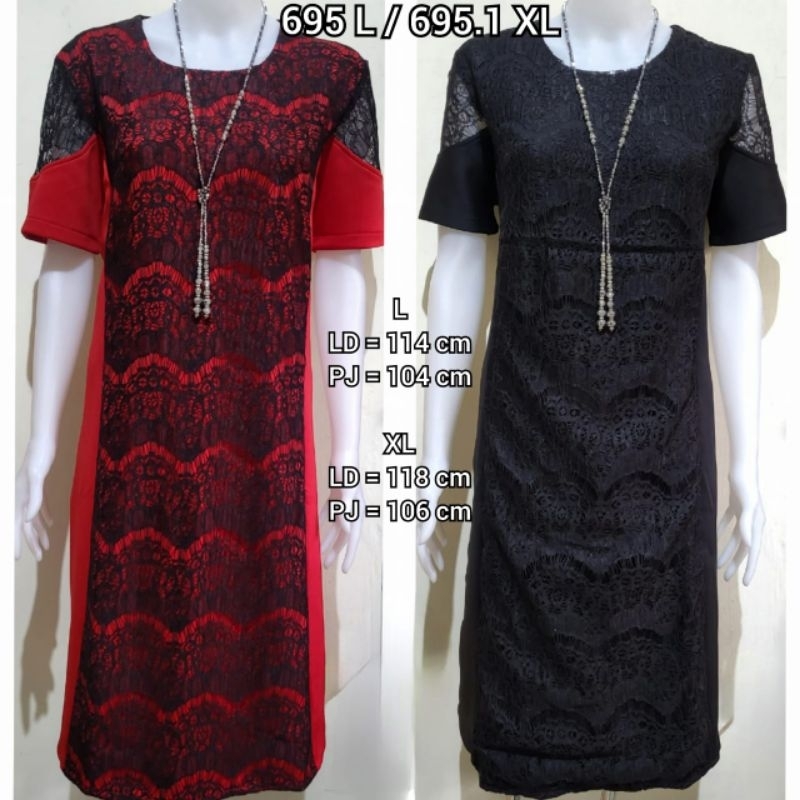 Dress Brukat Scuba Kombinasi