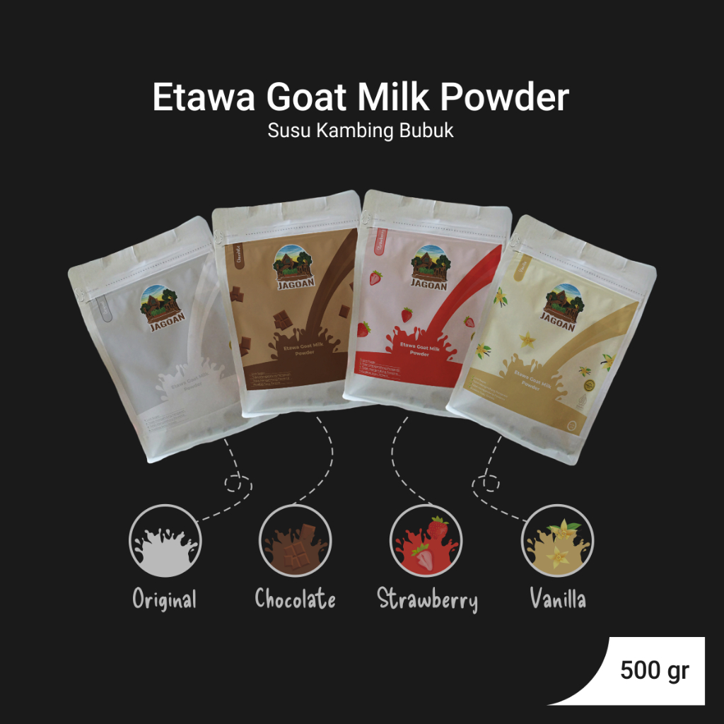 

Etawa Goat Milk Powder - Susu Kambing Etawa Bubuk Rasa Original - Coklat - Stroberi - Vanilla