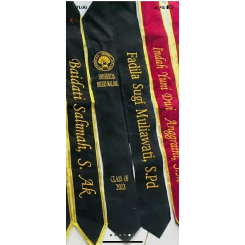Sehari jardi, selempang bordir wisuda selempang sash RENDA BISA PILIH FONT