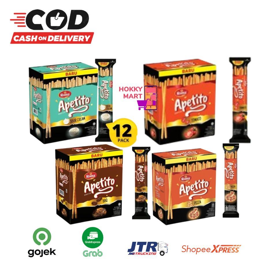 

(HOKKY) Apetito Roma Biskuit Stick 222 1 Box Isi 10 Pcs Gr Rasa Bbq,Pizza Stick Biskuit Renyah & Gurih,Gurihnya Nagih Bikin Happy Biskuit Stick Apetito Snack Enak Cemilan Enak Snack Anak Cemilan Anak