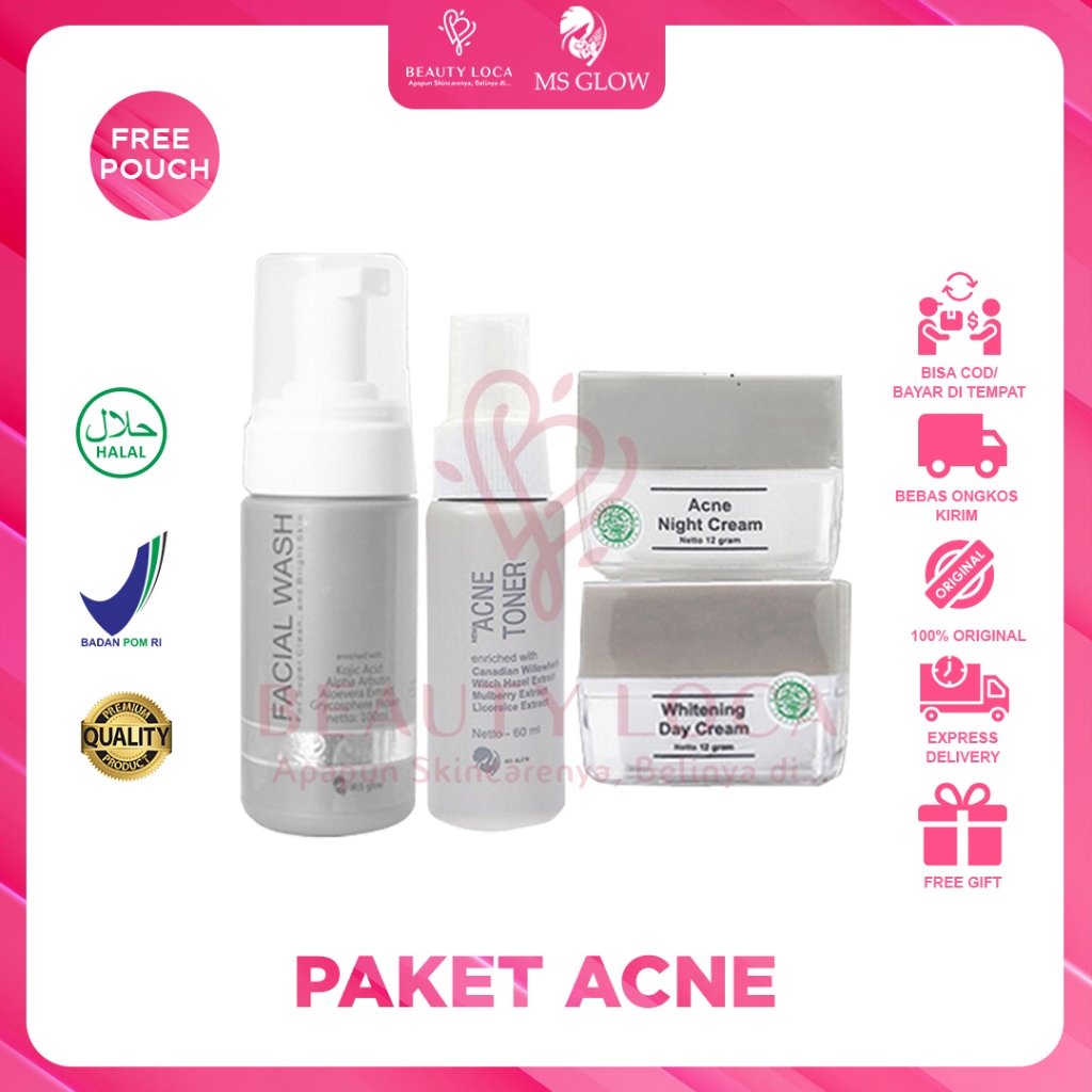Beauty Loca - MS Glow Paket Acne - 4 Item - Paket Penghilang Jerawat Free Pouch MS Glow | Pencegah Jerawat