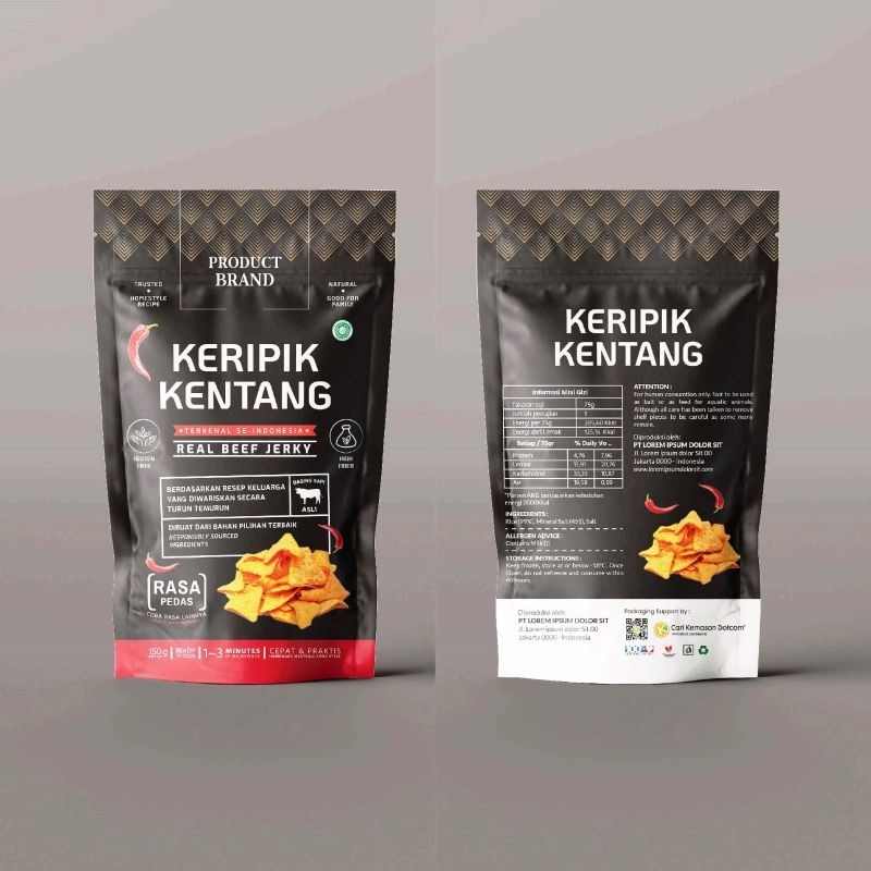 CUSTOM STANDING POUCH Minimal Order 500 Pcs Kemasan Makanan Custom Standing Pouch Print non Ziplock/