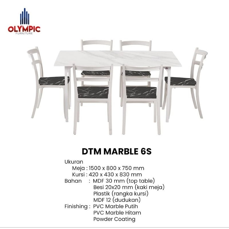 meja makan olympic kursi 6 dtm marble