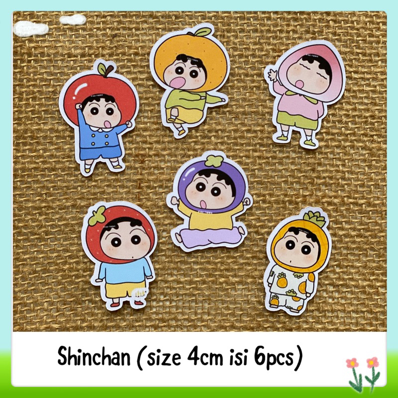 

6pcs sticker tempelan glossy kartun shinchan