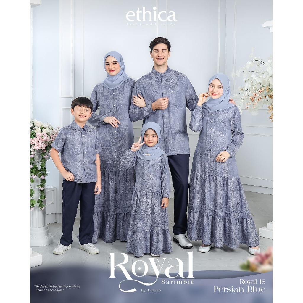 Ethica Sarimbit Royal 18 Persian Blue Gamis dan Koko Couple Keluarga Terbaru 2024